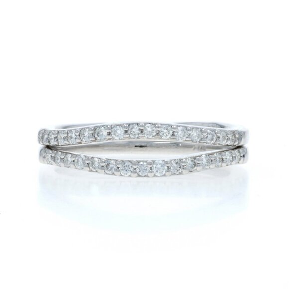 White Gold Set of 2 Diamond Wedding Bands - 14k Rd .50ctw Enhancer Guard Rings - Picture 1 of 6